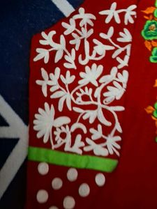 Red Embroidered Ethnic Kurta