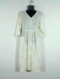 Cream Printed A Line Dress For Women's