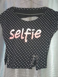 Black Polka Dots Round Neck, Back Layers,sale 75
