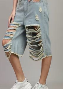 Distressed Denim Capri Pants