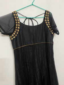 Black Panel Cut Anarkali Set