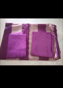 New Purple Saree With Peticot And Blouse Cloth
