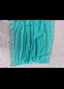 sky-blue dupatta with silver embroidery design