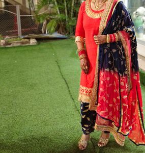 Red &amp; Blue Embroidered Salwar Suit