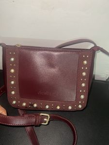 Burgundy Sling Bag with Pearl Detail