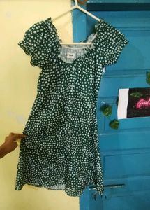 Green Floral Puff Sleeve Mini Dress
