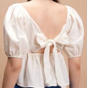White Puff Sleeve Peplum Top