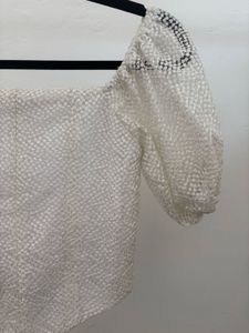 White Puff Sleeve Crop Top