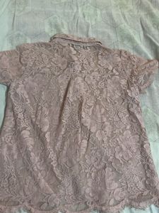 Dark Peach Colour Full Netted Collard Linning Top