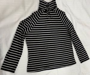Black &amp; White Striped Cold-Shoulder High Neck Top