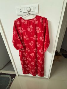 Red Floral Print Kurta