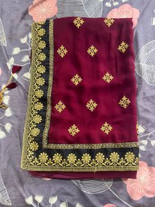 Elegant Maroon Embroidered Saree