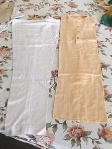 Round Neck Golden Kurta And White Pjama