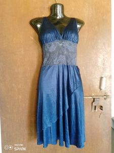 Blue Lace Detail Slip Dress