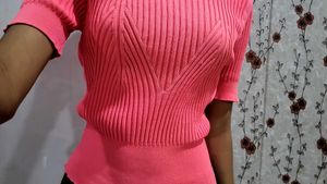 Pink Ribbed Knit Top
