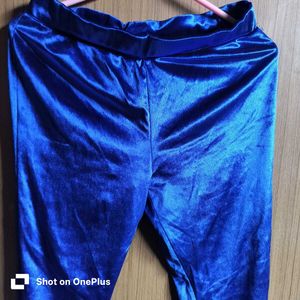 premium Blue Velvet Leggings