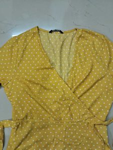 Yellow Polka Dot Wrap Top