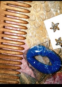 Oil Treated Wooden Comb Set + Blue 💙 Gold 💅🏻