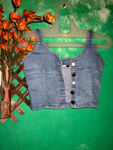 Denim Button-Down Crop Top