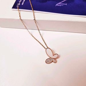 Studded Butterfly Rose Gold Pendant Necklace