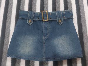 Denim Belted Mini Skirt