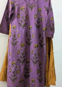 Purple &amp; Mustard Yellow Printed Kurta with Sharara