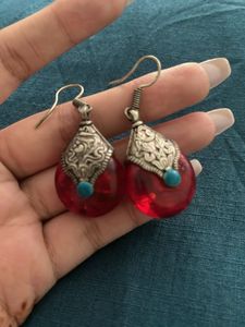 Red Teardrop Turquoise Accent Earrings