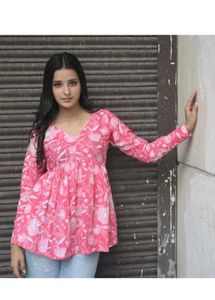 Floral Print V-Neck Short Kurti