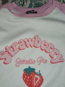 cute white baby tee w pink graphic