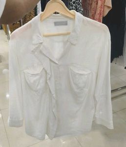 Korean White Linen Button-Down For Girls