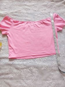 Pink Off-Shoulder Bellercore Shein Crop Top