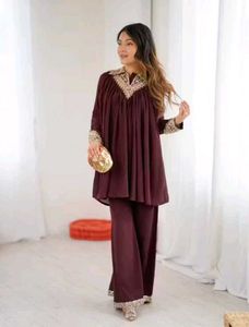 Maroon Embroidered Kurta Set
