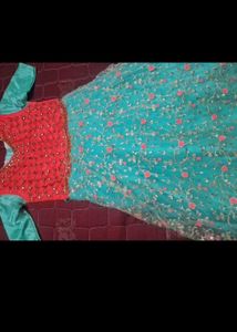 Turquoise and Red Anarkali Dress