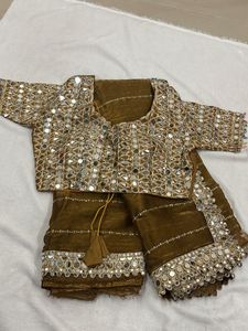 Brown Mirror Work Saree & Blouse