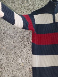 Striped 1/4 Zip Pullover Sweater