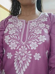 Budget Buy 💜 Lavender Chikan Kurta – Fixed ₹199