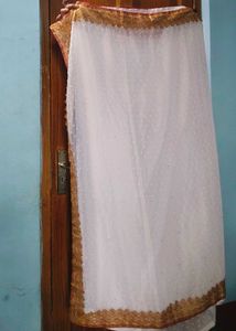 Elegant White &amp; Gold Sari