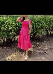 Magenta Smocked Tiered Midi Dress