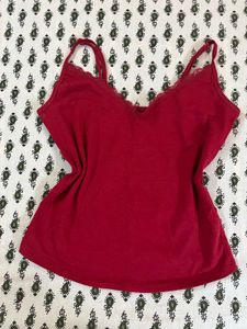 Red Lace Trim Cami Top