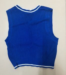 Blue Knit Cropped Tank Top