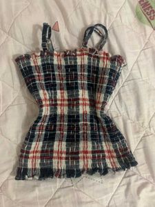 Cute Plaid Smocked Crop Top