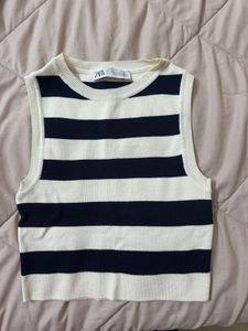 Zara Blue White Striped Top Size S