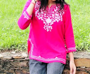 Pink Embroidered Kurta