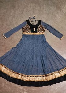 Elegant Blue & Gold Anarkali Dress