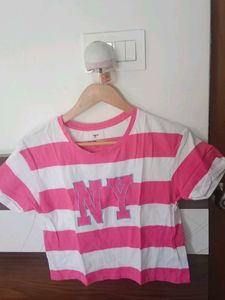Pink & White NY Striped Crop Top