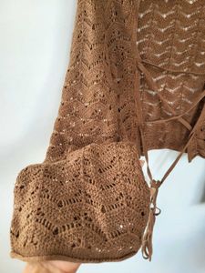 H&amp;M NEW Brown Crochet Long Sleeve Top/M