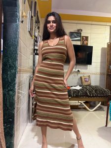Striped Knit Midi Dress