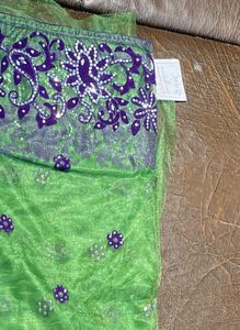 Green &amp; Purple Embellished Sari