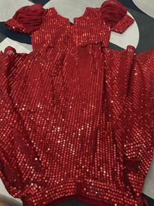 Sparkling Red Sequin Lehenga Set For Kids
