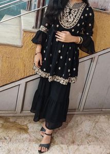 Black Elegent Kurti And Sharara Set